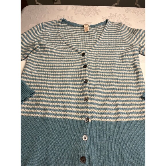 Lambswool Mohair V-neck Striped Button Up Sweater Sz PM - Picture 2 of 9